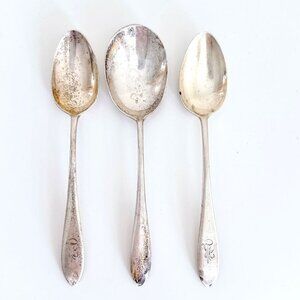 ANTIQUE GORHAM STERLING SILVER SPOONS SET OF 3 MONOGRAMMED "R"